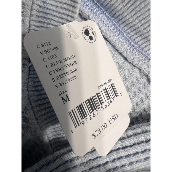 Free People FP One Wesley Thermal Waffle Top Long Sleeve Button Blue Moon M NWT - Picture 5 of 7